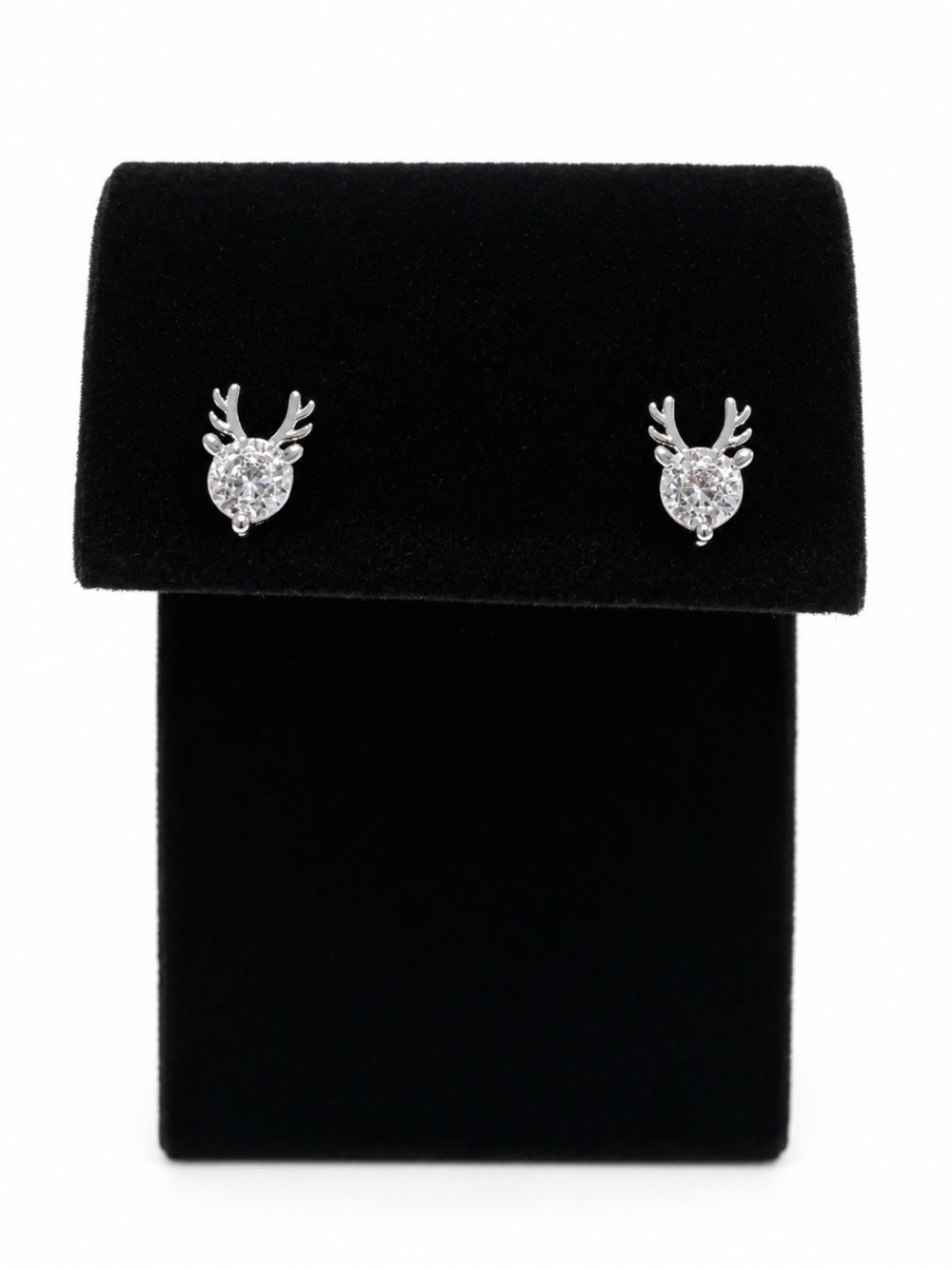 Women’s Sparkling Cooper Antler Stud Earrings .925 Post Rhinestone Deer Holiday - Picture 2 of 5